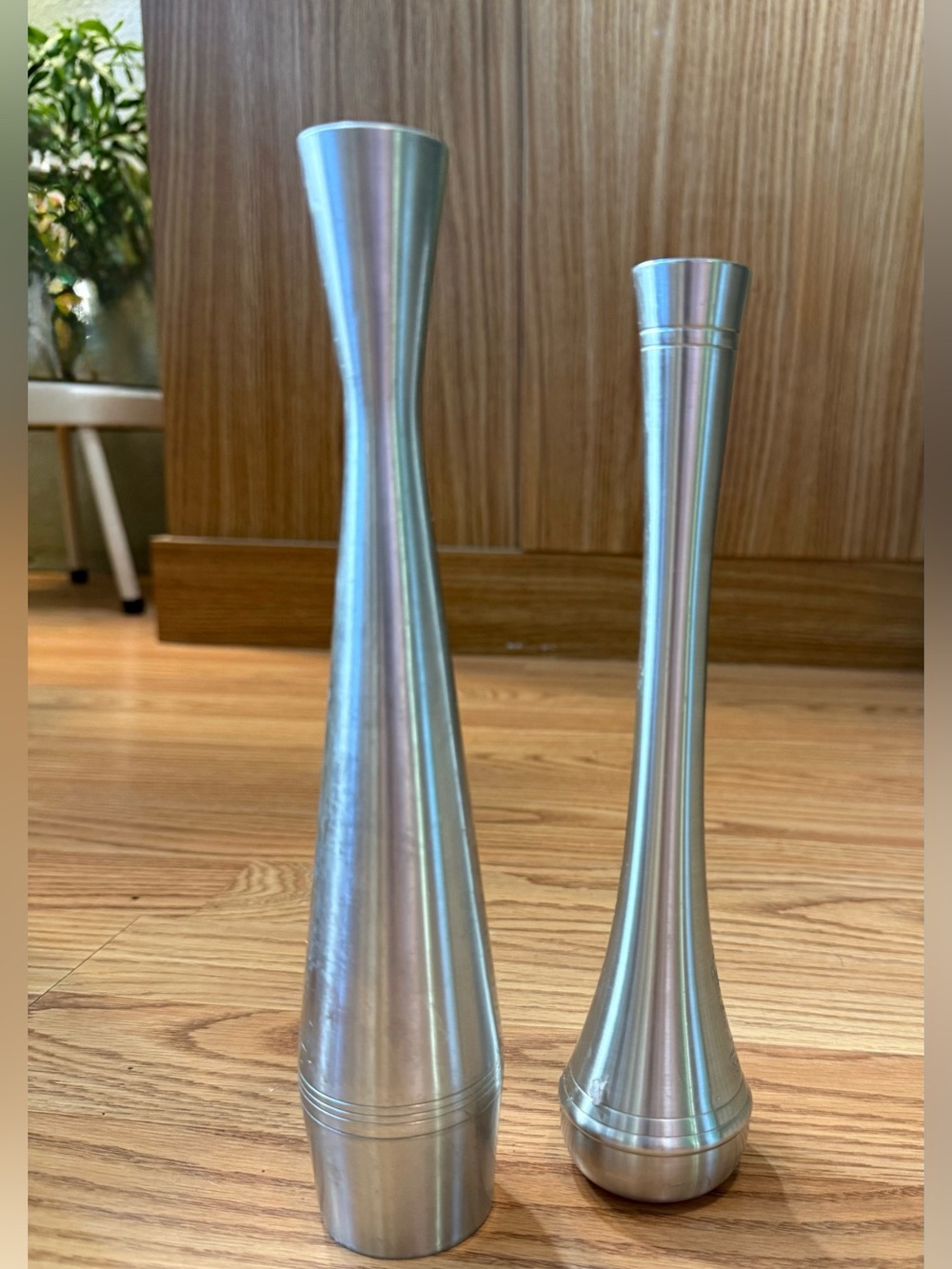 2 Royal Selangor Pewter vases resemble mid-century modern sleek aesthetic pieces